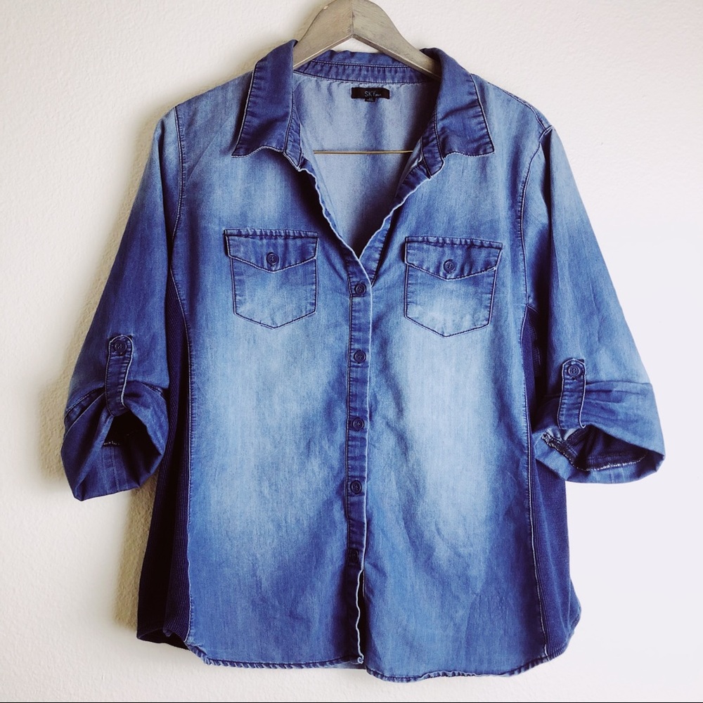 Blue Jean denim button down shirt plus size 3XL